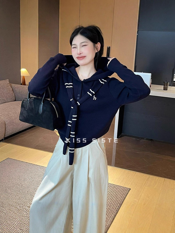 2025早秋新款女装设计感刺绣针织开衫毛衣甜美气质风连帽百搭上衣|undefined