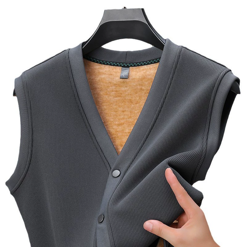 Autumn fashionable T-shirt, velvet vest, for middle-aged man, V-neckline