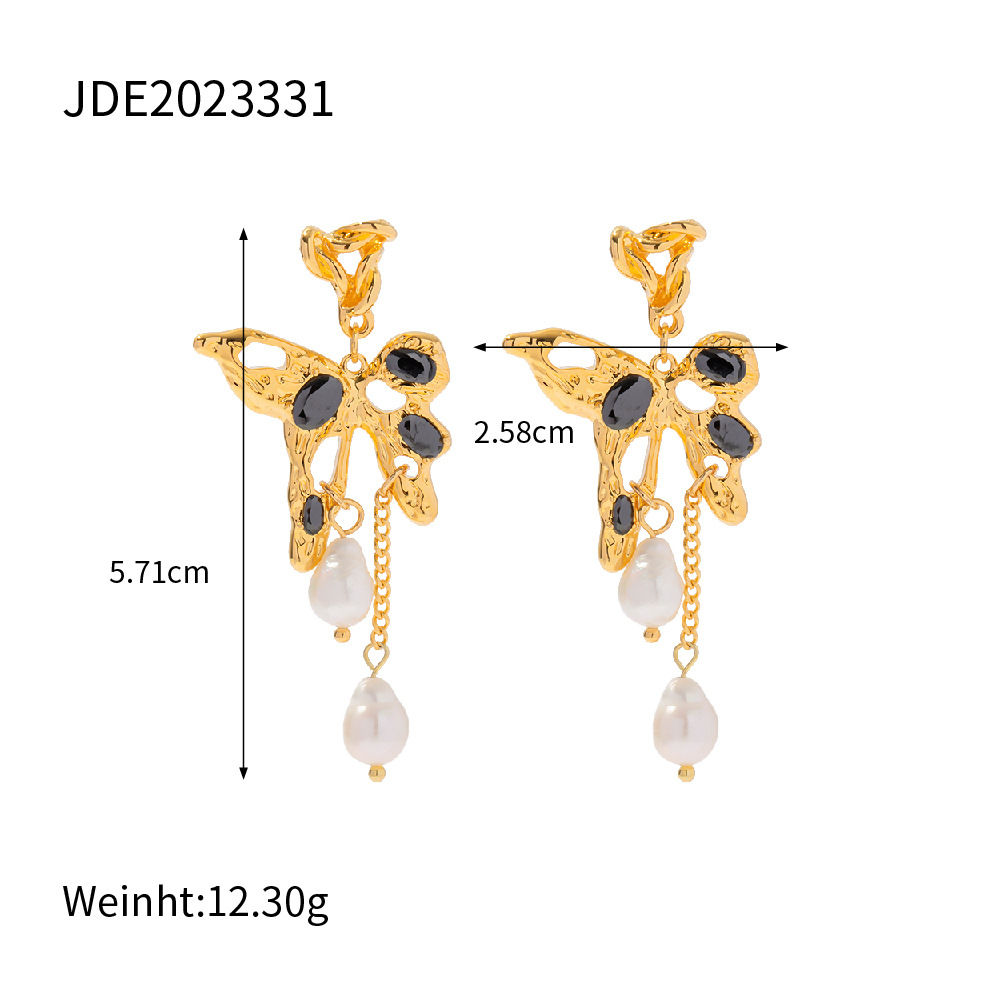 Retro Butterfly Copper Gold Plated Pearl Drop Earrings 1 Pair