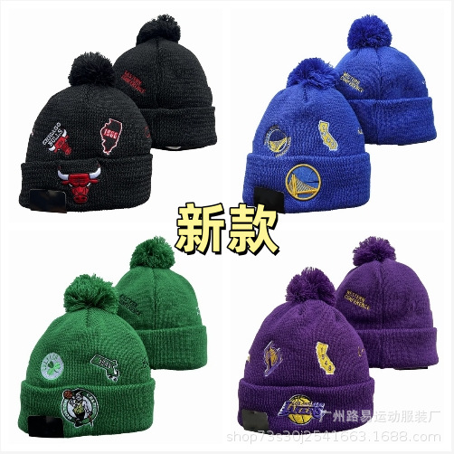 New Basketball Wool Cap N/BA Knitted Cap Lakers Celtics Warriors Heat Ball Cap fleece-lined Embroidery