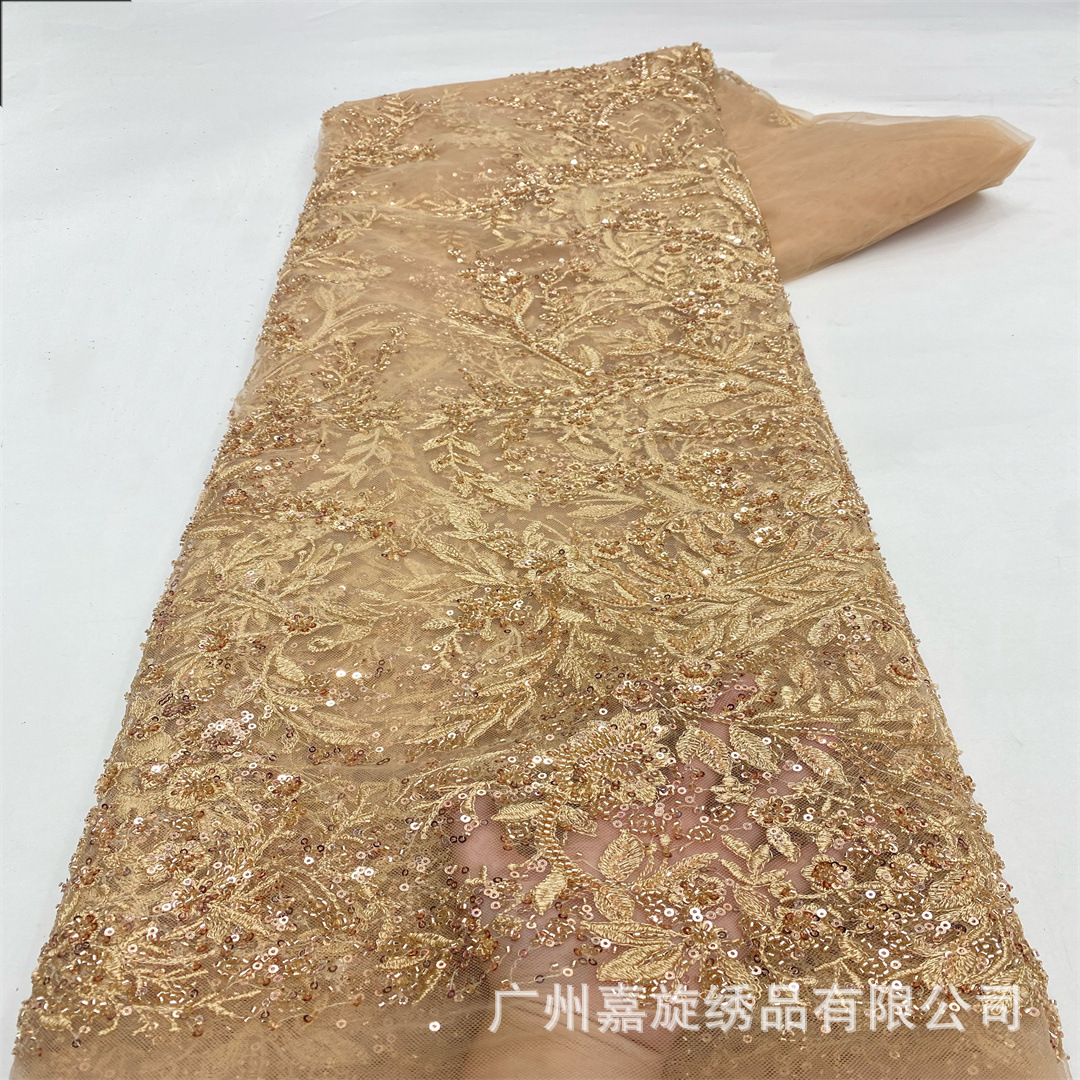 Tejido de ropa bordado de tubo de perlas flor de planta vestido damas de honor vestido de paleta tela bordada encaje