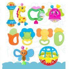 520摇铃 儿童卡通动物摇铃牙胶套装 0-1岁宝宝手摇铃手抓球玩具