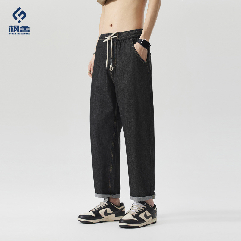 Popular Men's Clothing / New Style Linen Tencel Anti-Fade Jeans, Loose Fit, Elastic Waist, Tapered Cropped Pants Popular Men's Clothing / New Style Linen Tencel Anti-Fade Jeans, Loose Fit, Elastic Waist, Tapered Cropped Pants