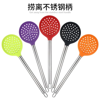 现货批发不锈钢柄硅胶捞篱 过滤油隔烹饪勺  不粘锅漏勺厨房工具