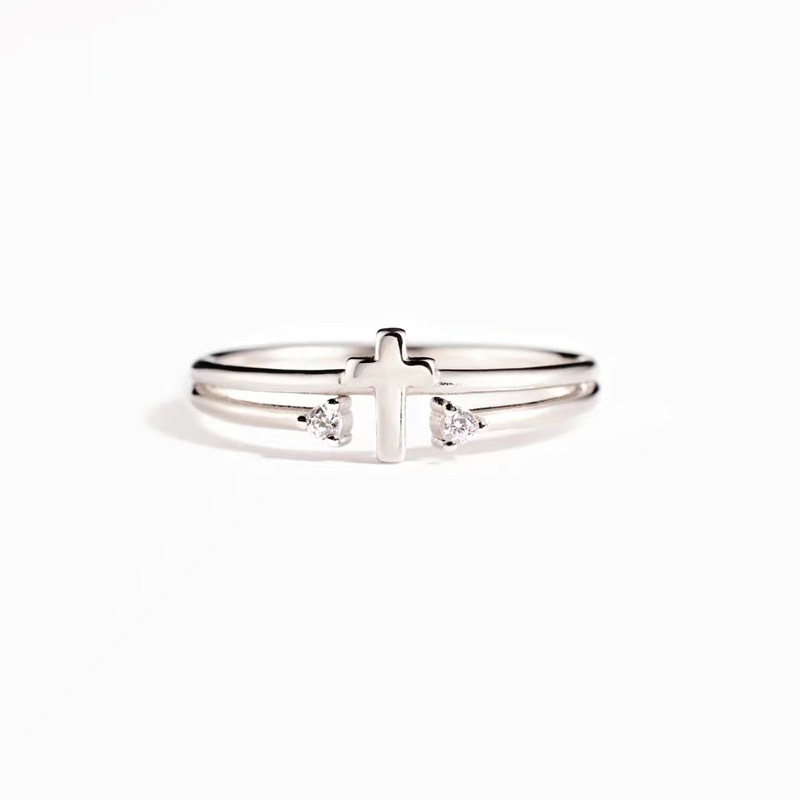 Anello doppio strato con croce e diamanti stile retro_voghion.com