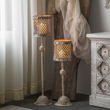 法式鐵藝復古做舊落地燭台擺件拍攝道具婚慶浪漫裝飾靠牆鏤空擺飾