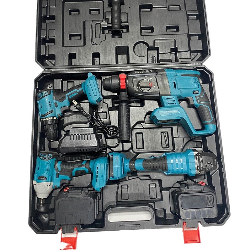 Herramientas eléctricas transfronterizas Juego de cuatro piezas de herramientas de batería de litio de alta potencia Juego de herramientas inalámbricas de taller de construcción de varios piezas