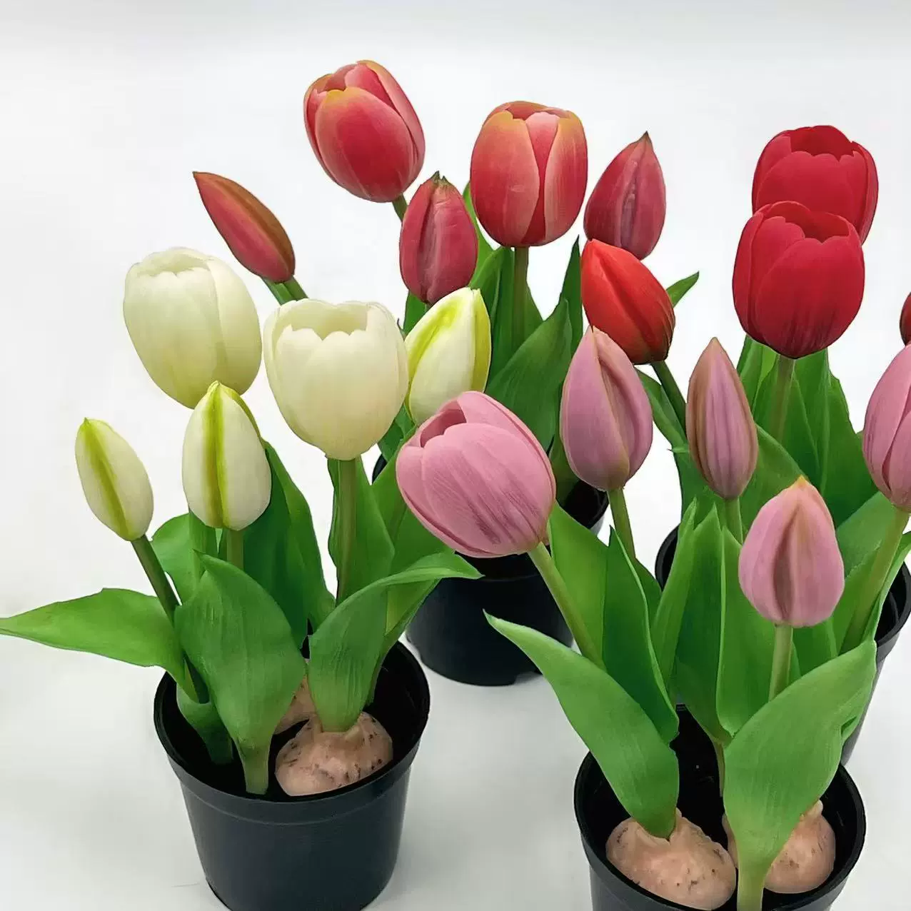 工厂批发高档手感软胶郁金香小盆栽仿真假花家居装饰盆景假花
