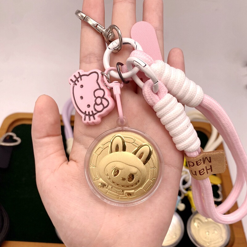 水貝人気ラブブゴールドキーホルダー LABUBU バッグペンダントパンダペンダント携帯電話チェーン漫画卸売|undefined