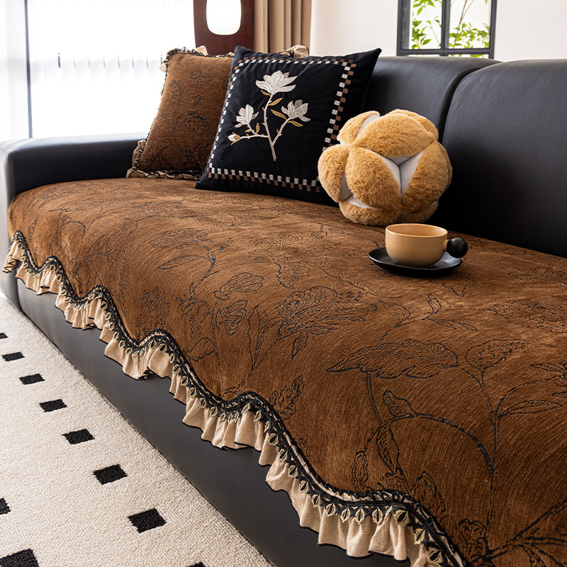 Otoño y invierno lujoso ligero de alto nivel de estilo medieval Nieve Niel toallas de sofá de forma especial tela antideslizante anti-agrietamiento cojín de sofá grueso