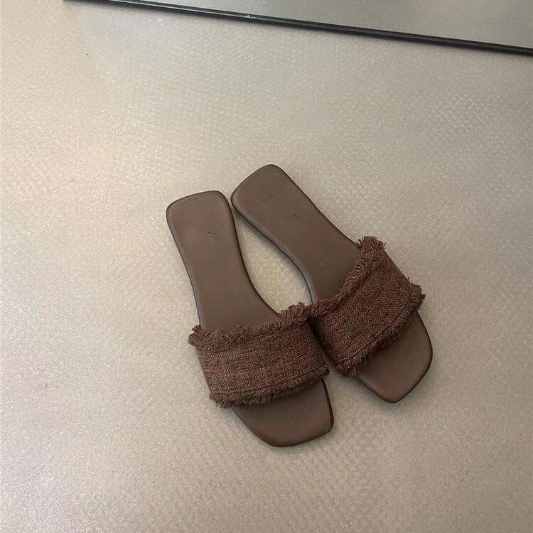 Fashionable Flat One-Strap Sandals 2026 Summer New Korean Retro Woven Open-Toe Low-Heeled Mules