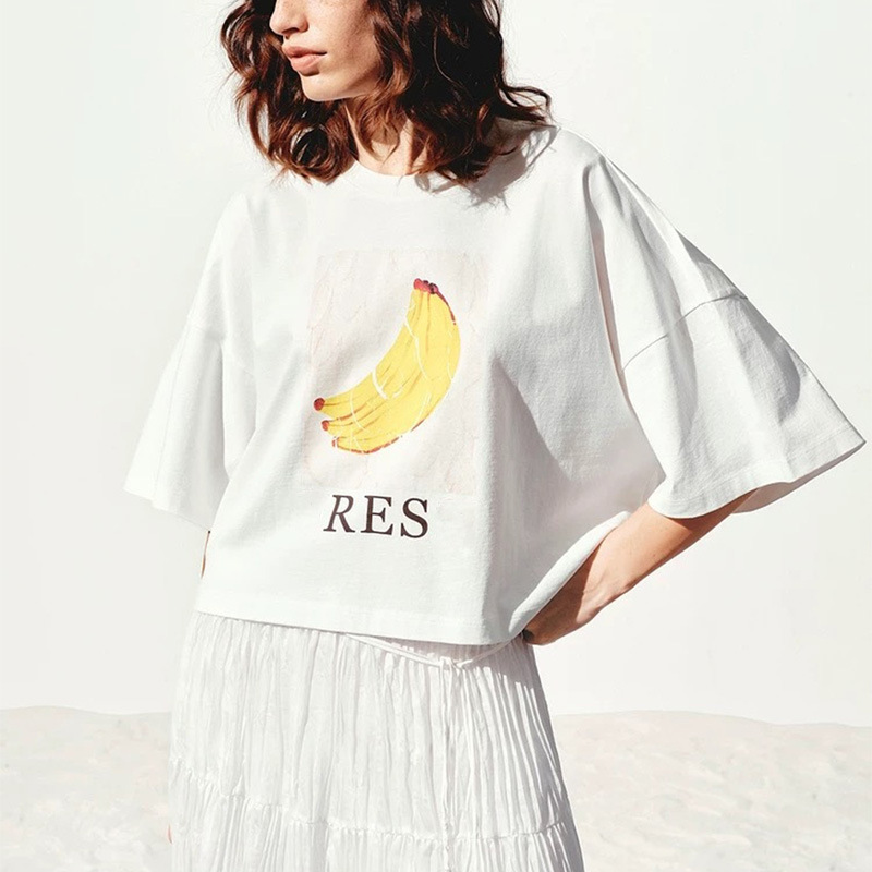 MC&25 夏新作 ドーパミンバナナプリント半袖アメリカンレトロショートコンタクト瞬間冷感コットンTシャツ|undefined