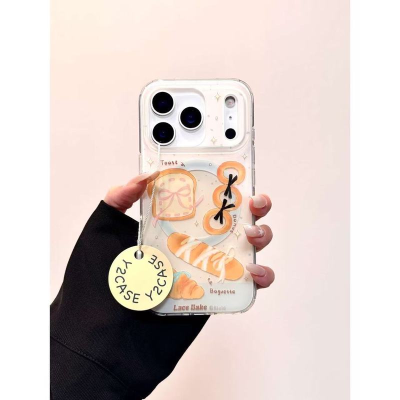磁吸壳·ins简约吐司牛角包支架IMD手机壳适用iPhone16151413女壳|undefined