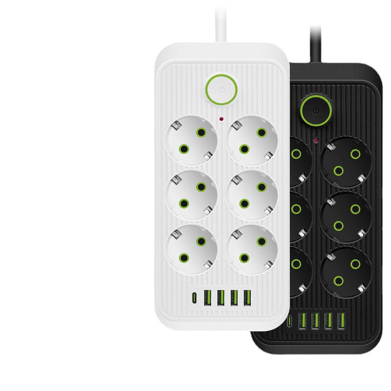 欧规专用孔智能插排 大功率USB多功能办公家用插线板带线排插