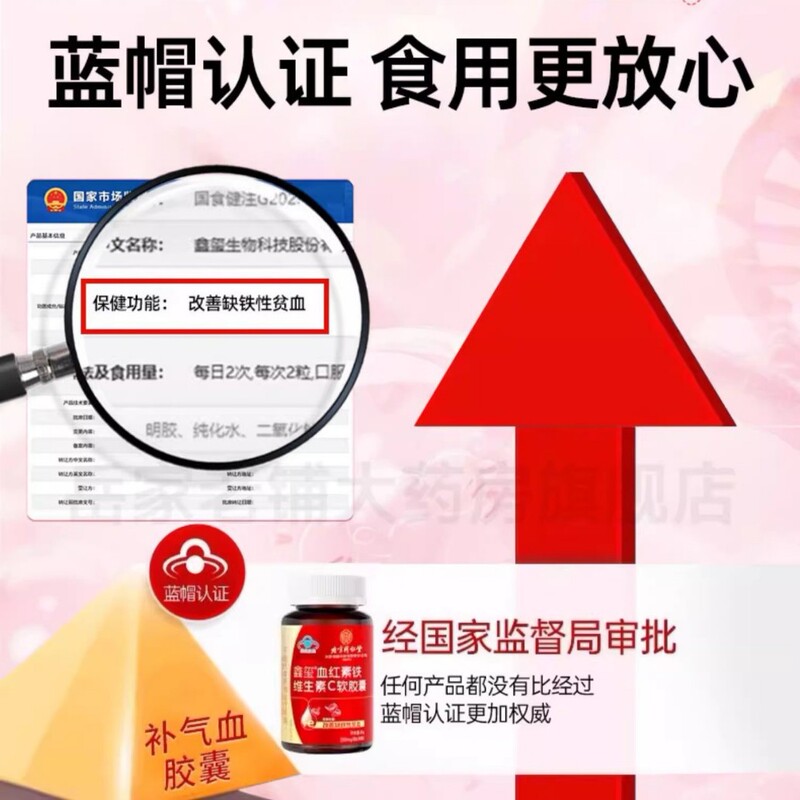 北京同仁堂血紅素鉄ビタミンcソフトカプセル貧血補鉄補気血青帽保健食品|undefined
