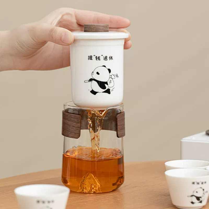 Handheld elite tea set for traveling, travel sophisticated equipment for camping, panda, full set