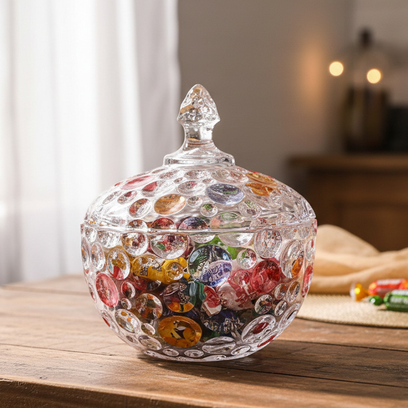 Customized High-End Hand-Painted Bead-Dotted Decorative Items, Crystal Glass Candy Jar, Home-Use Fruit Plate Customized High-End Hand-Painted Bead-Dotted Decorative Items, Crystal Glass Candy Jar, Home-Use Fruit Plate