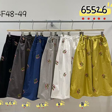 wj2026春季新款女下装直筒裤日系九分裤宽松女裤刺绣文艺风休闲款