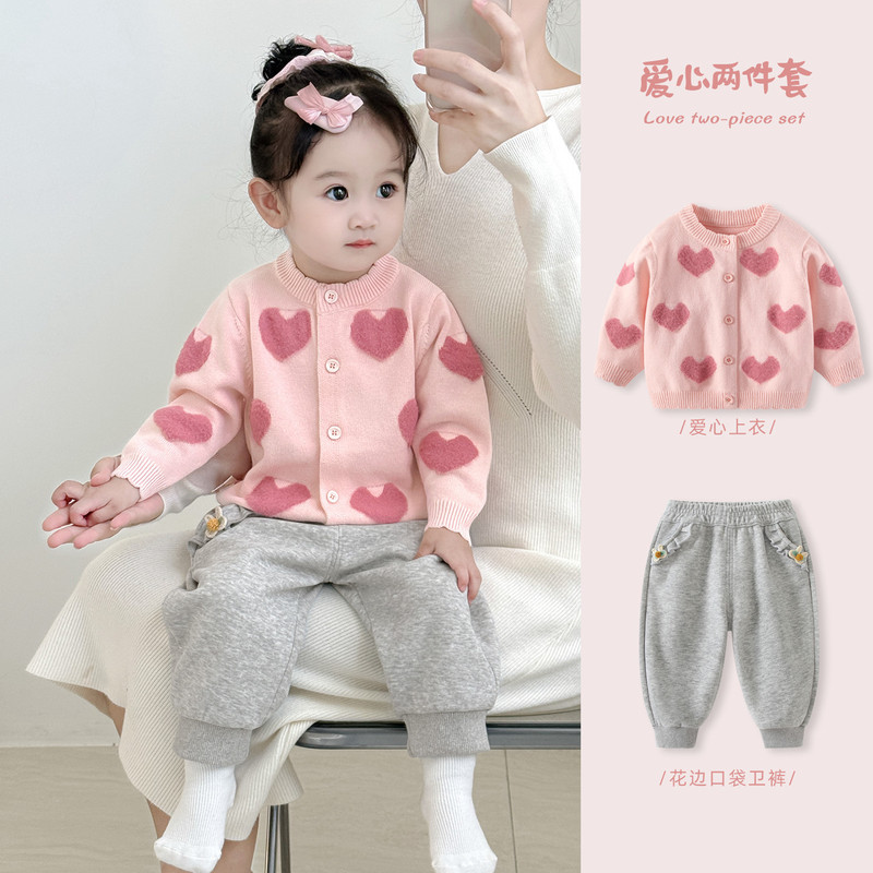 婴儿秋装套装2025新款女宝宝毛衣卫裤分体两件套女童早秋外套衣服|undefined