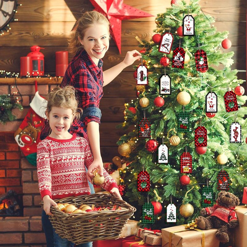 クリスマスチェック柄木製看板タグクリスマスツリー木製吊り下げ装飾品農家ヴィンテージサンタクロース雪だるまパーティー装飾|undefined