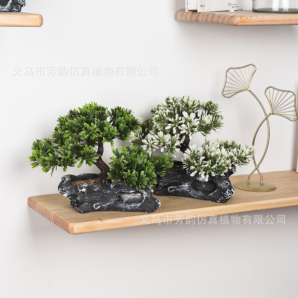 Nuevas plantas artificiales en maceta para decoración de interiores, plantas verdes artificiales, hierba de mil capas, árbol de Ganoderma lucidum, bonsái de cemento.
