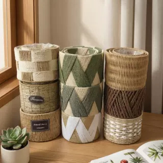 Cesta de Flores Decorativa Tejida a Mano de Cuerda de Papel para Sala de Estar y Oficina image 5
