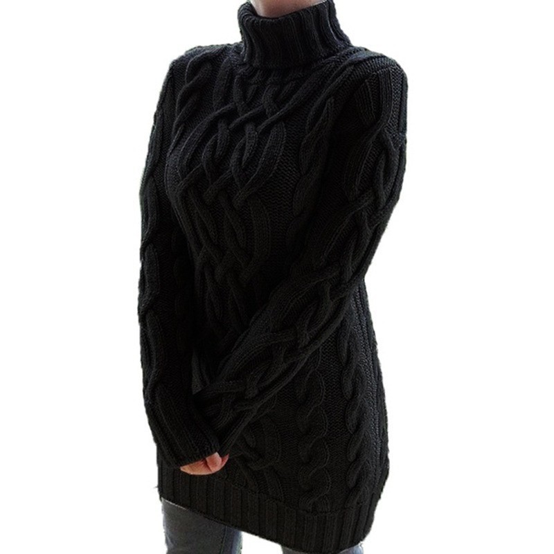Suéter de punto para mujer wish2025, estilo europeo y americano, otoño e invierno, grueso, cuello doble, estilo retro, suéter de punto trenzado grueso