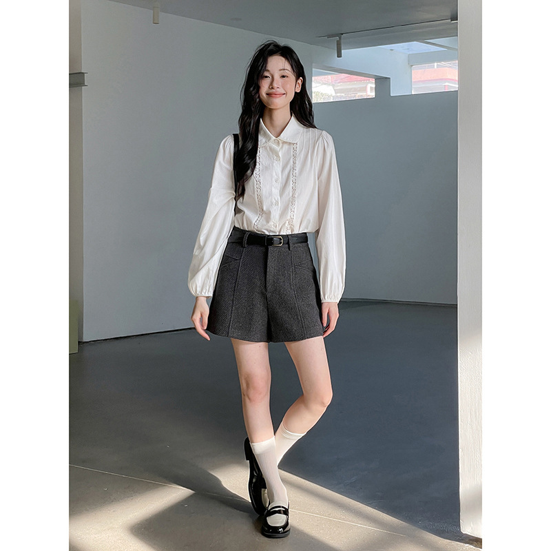 【Geming】Lace Doll Collar High-End Shirt Top for Women, New Autumn Fashion Long-Sleeve Blouse Y1122F
