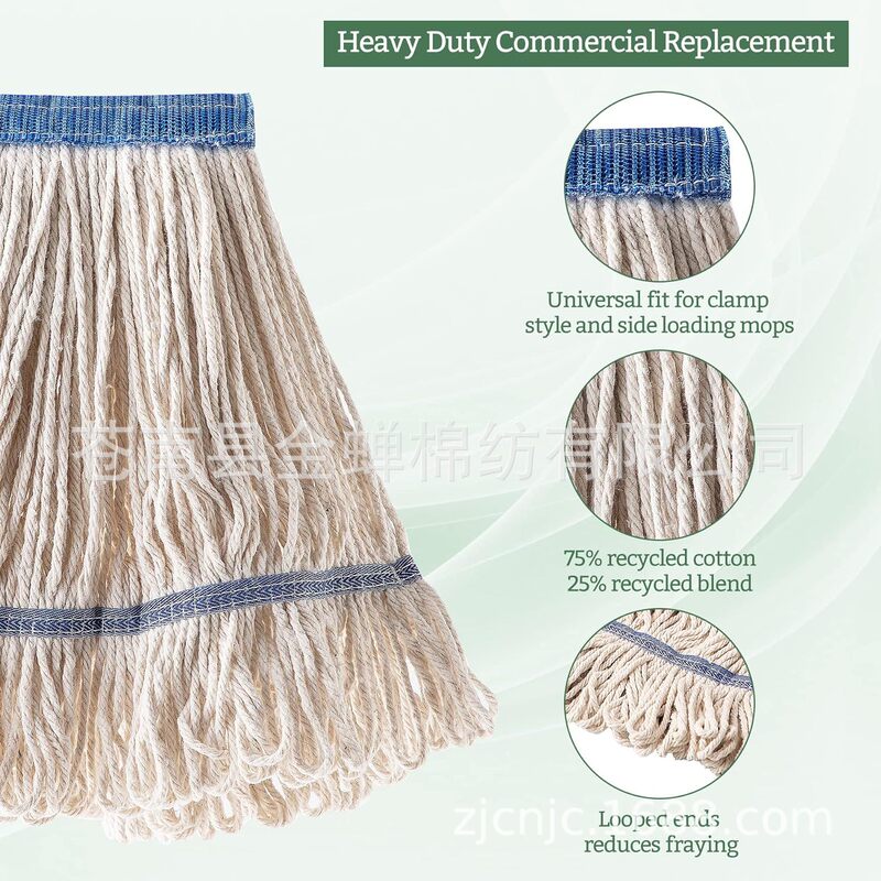 Universal mop head replacement, wet industrial commercial cotton ring End line cleaning mop replacement, reusable