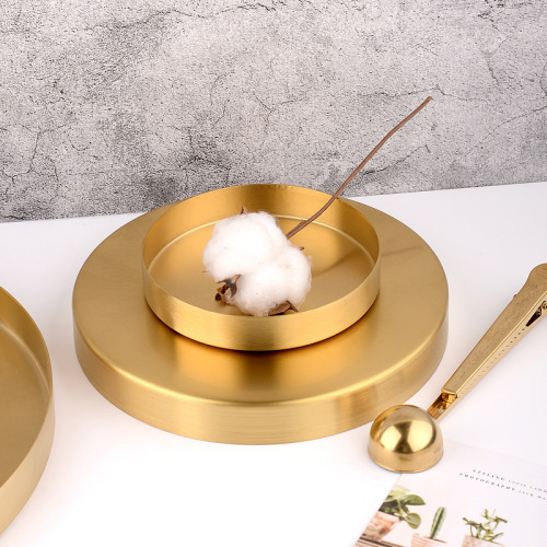 Nordic ins style light luxury storage disc gold stainless steel round straight edge tray cosmetics jewelry tea tray