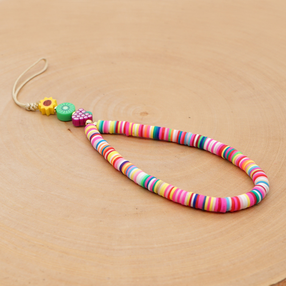 Mobile phone chain 6mm soft clay tablet rainbow short mobile phone lanyard bohemian jewelrypicture5