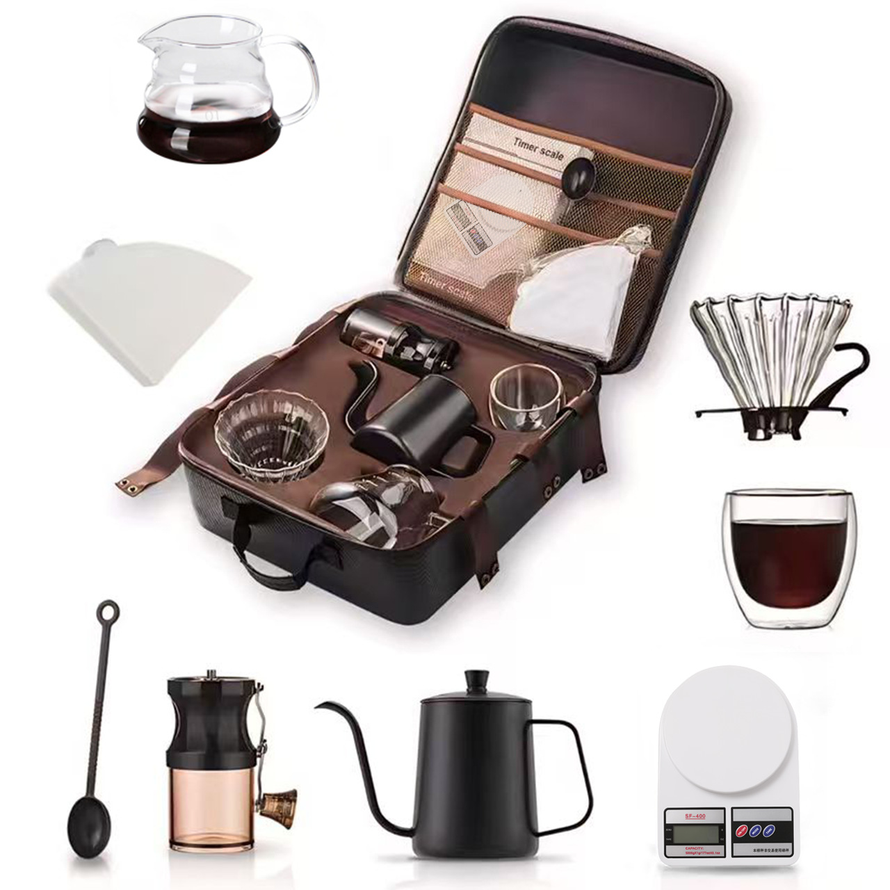 Set de Cafetera Manual Portátil para Acampar y Exteriores