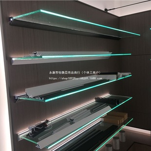 Led Wall-Mounted Glass Shelf Lighting Rack Aluminum Alloy Wine Cabinet Shoe Bag Display Rack