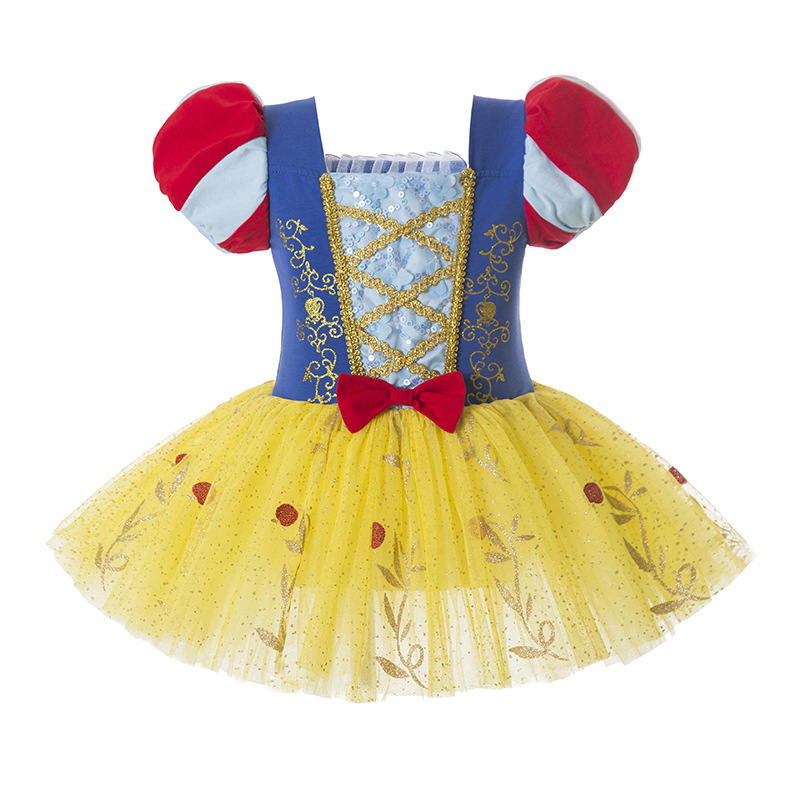 夏の女の子のふわふわダンススカート白雪姫子供ステージパフォーマンススパンコールメッシュプリンセススカートハロウィン|undefined