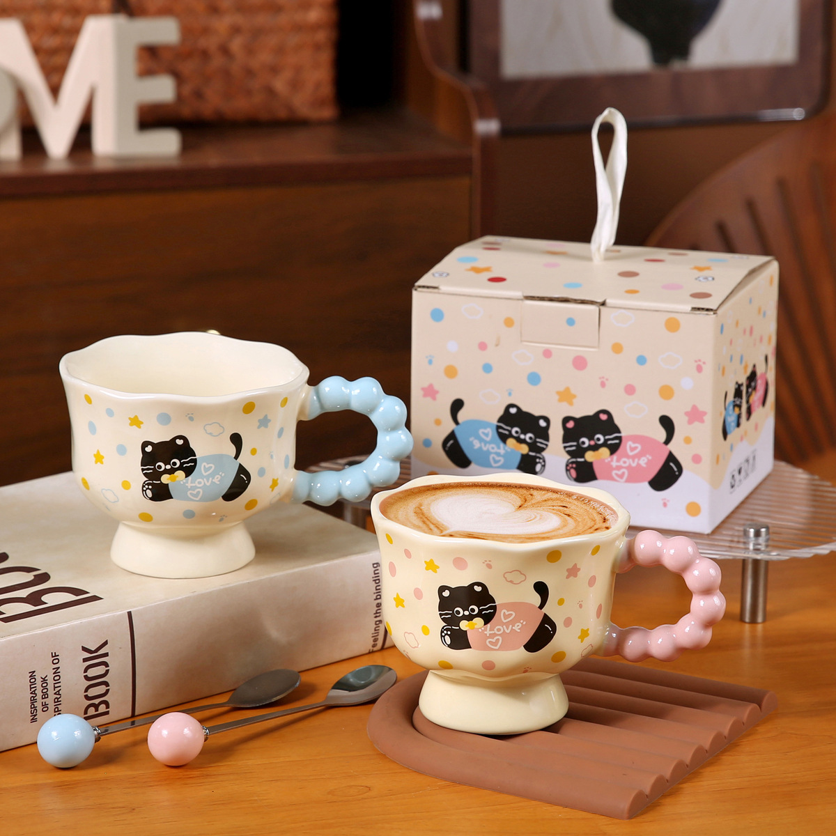 Ins Cat Mug High-Looking Cartoon Ceramic Mug Large Capacity Couple Mug Birthday Gift Store Souvenir