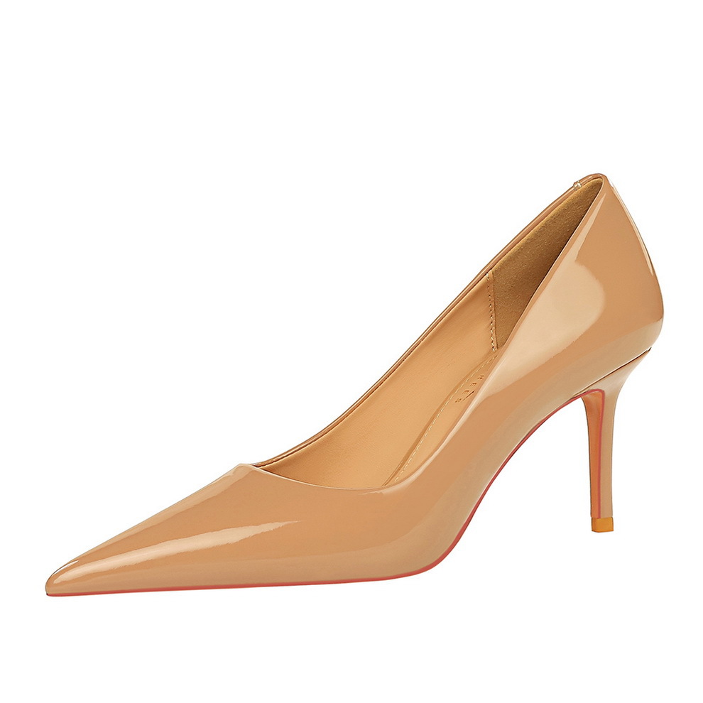 7236 European and American style fashionable minimalist glossy patent leather women's shoes, high heels, thin heels, shallow mouth, pointed toe, slimming high heels, single shoes