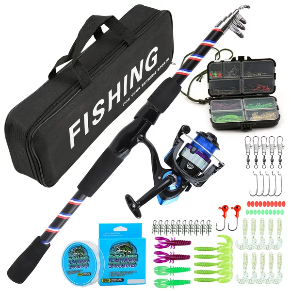 New Telescopic Fishing Lure Rod Set, Fishing Rod, Fishing Reel, Soft Bait Line Combination, Telescopic Sea Rod, Cross-Border Wholesale