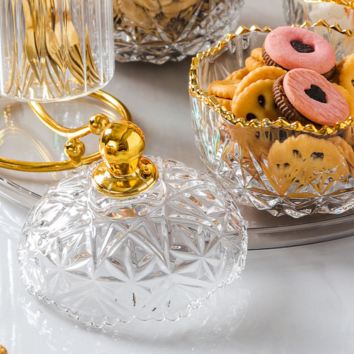 European glass round dried fruit snack dish bowl jar snack plate snack dried fruit snack fruit plate plate compartment plate with lid