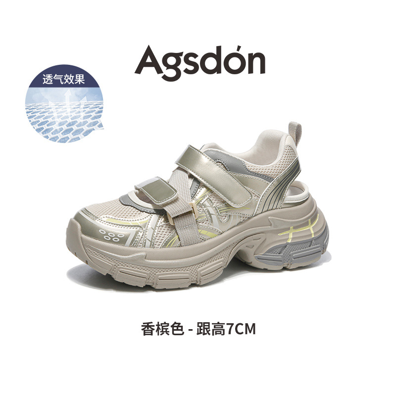 Augustion sandalias deportivas para mujer 2025 nuevo estilo de verano para llevar zapatos de papá con velcro hueco de suela gruesa