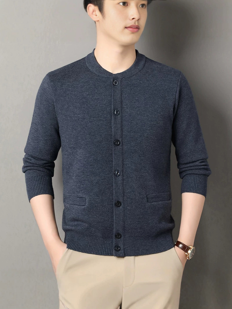 Autumn and winter men's knitwear, middle-aged and elderly men's outerwear, thickened sweater cardigan, grandpa style, fleece-lined warm woolen sweater