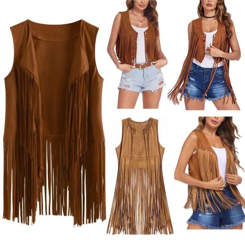 2025 Women's European and American Style New Suede Tassel Vest Jacket Popular Sleeveless Mid-Length Vest Outer Wear