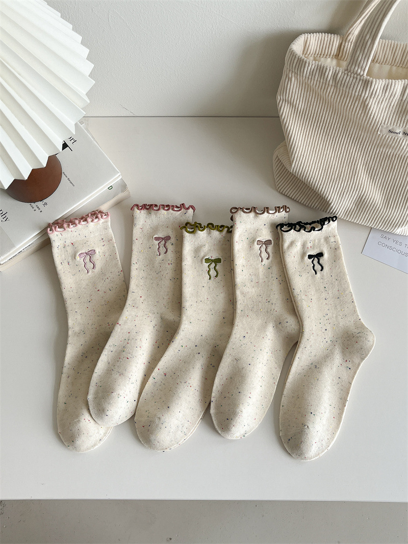 50g Weight Socks Classification Socks Lingerie Type Cotton Fabric Type A Pair Quantity Holiday Occasion Bow Knot Pattern All Seasons Season Women's Gender Vacation, Simple Style Style Vacation Simple Style Women's Bow Knot Cotton Crew Socks A Pair 9