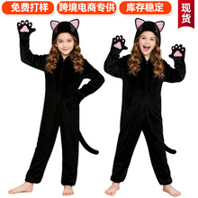 跨境新品女孩黑猫动物连体衣儿童万圣节服装猫咪衣服舞台表演服饰