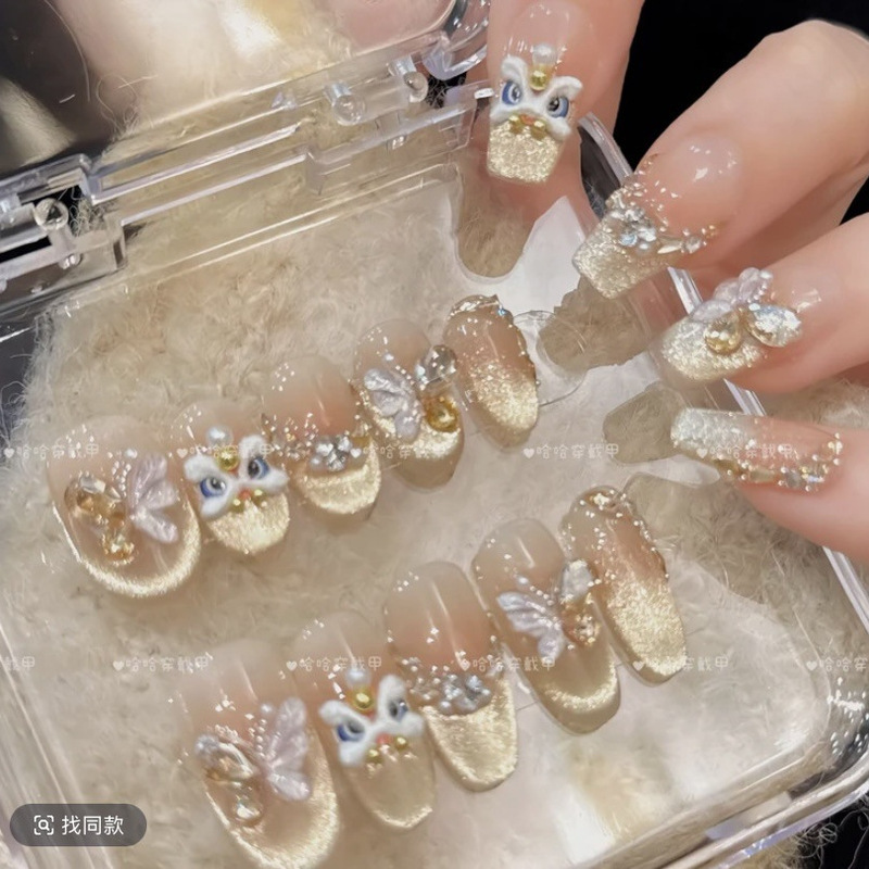 [gilded lion awakening] pure hand-worn armour high-grade light luxury wear cat's eye nail stickers show white 10 wholesale