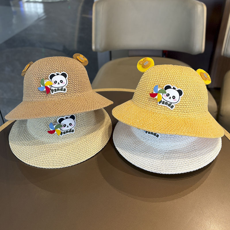 Sombrero para niños Sombrero de paja hueco de verano Molino de viento para bebés Sombrero para el sol al aire libre Sombrero para niños y niñas Sombrero de pescador de alero grande