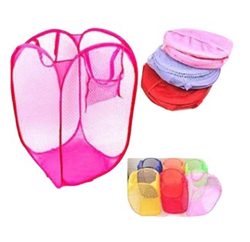 En stock nueva cesta de lavandería transpirable plegable cesta de lavandería de malla de color sólido canasta de almacenamiento de ropa sucia entrega de una pieza