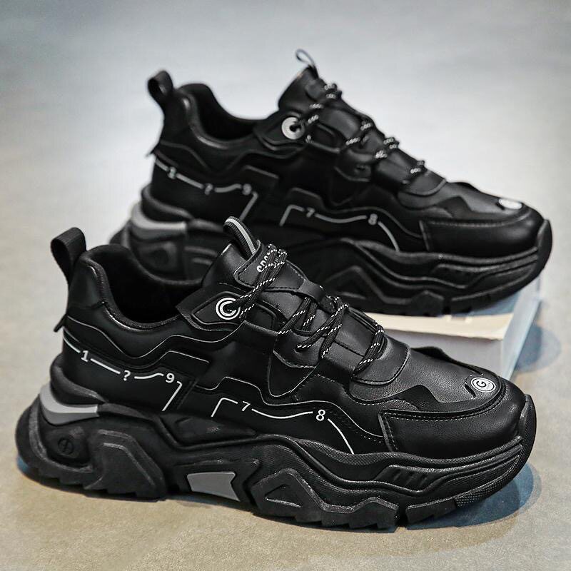 Giày sneaker nam da tổng hợp đế cao su gót thấp 1-3 cm, giày thể thao chạy bộ đế mềm tăng chiều cao — CCC10 màu trắng, CCC10 màu đen