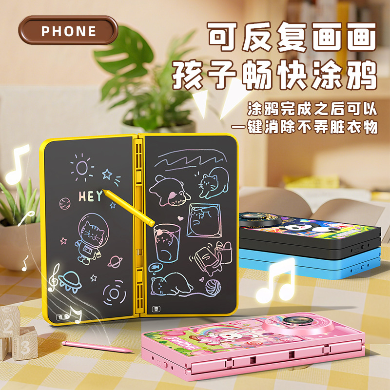Teléfono móvil plegable para niños juguetes de simulación de botones de teléfono dibujo 2 en 1 educación temprana puzzle recargable image 4