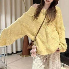 慵懒风软糯斜纹设计感针织套头毛衣女秋冬新款慵懒高级感上衣冰丝