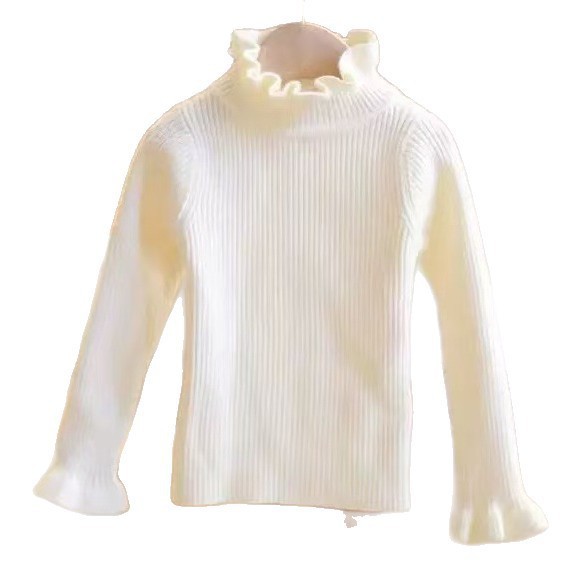 JINYONG niñas 2025 otoño y invierno camiseta de punto de cuello redondo encaje camiseta de manga larga de color sólido
